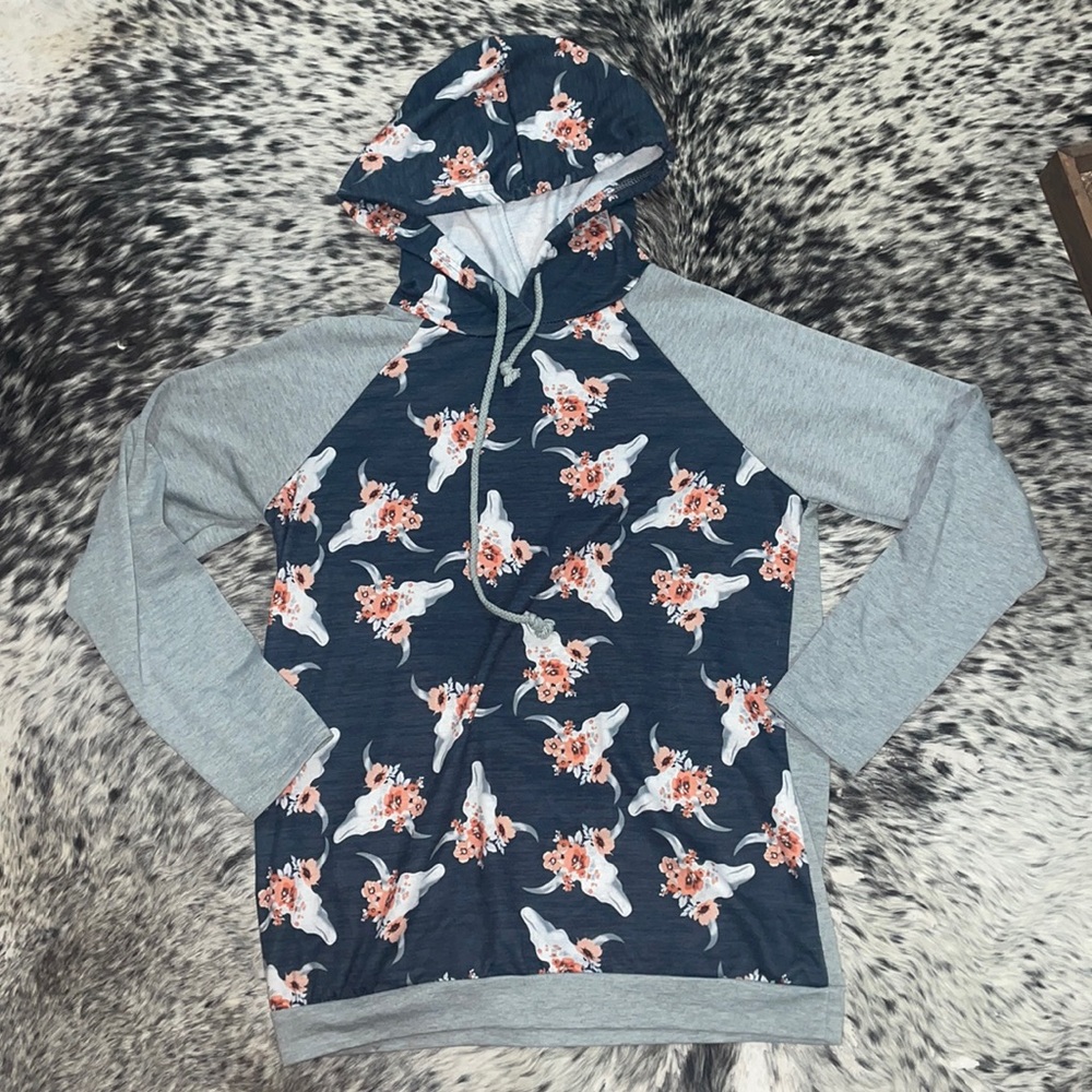 Steer Skull Hooded Long Sleeve